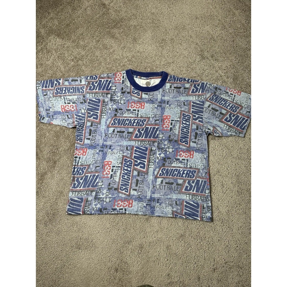RARE Vintage Mens Tshirt 1998 Snickers Football All Over Print Style, Size XL